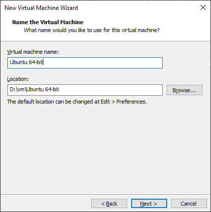 select virtual machine name and location