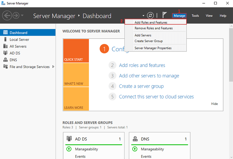 Server Manager Add Roles and Features