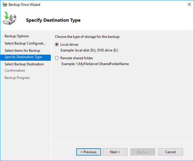 backup from Windows VPS (Specify Destination Type)