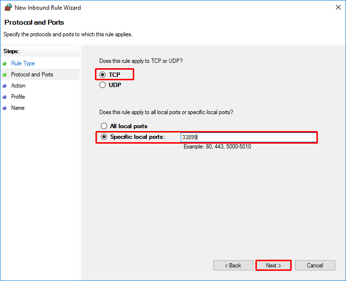 Specifying Protocol and Port Number