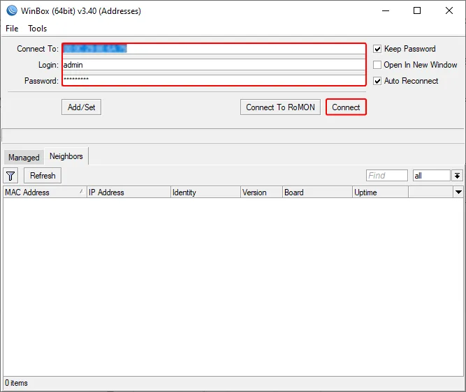 connection in Winbox
