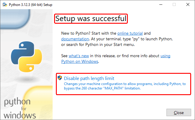 setup was successful