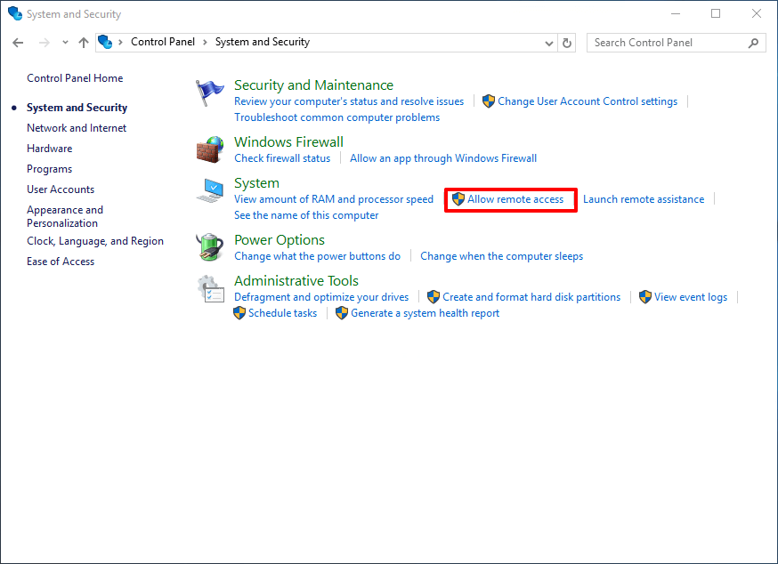System/Allow remote access