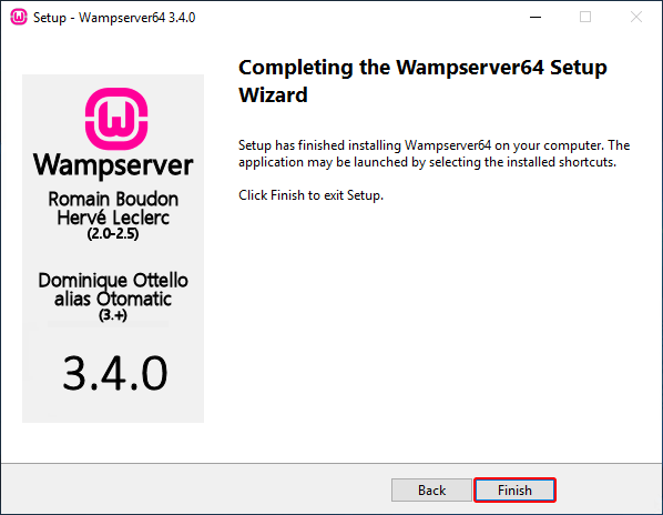 WampServer setup window