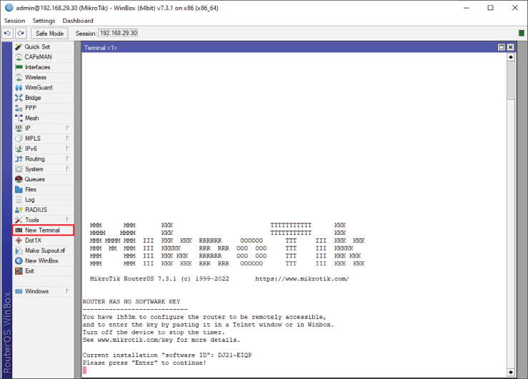 Connect to MikroTik via Terminal