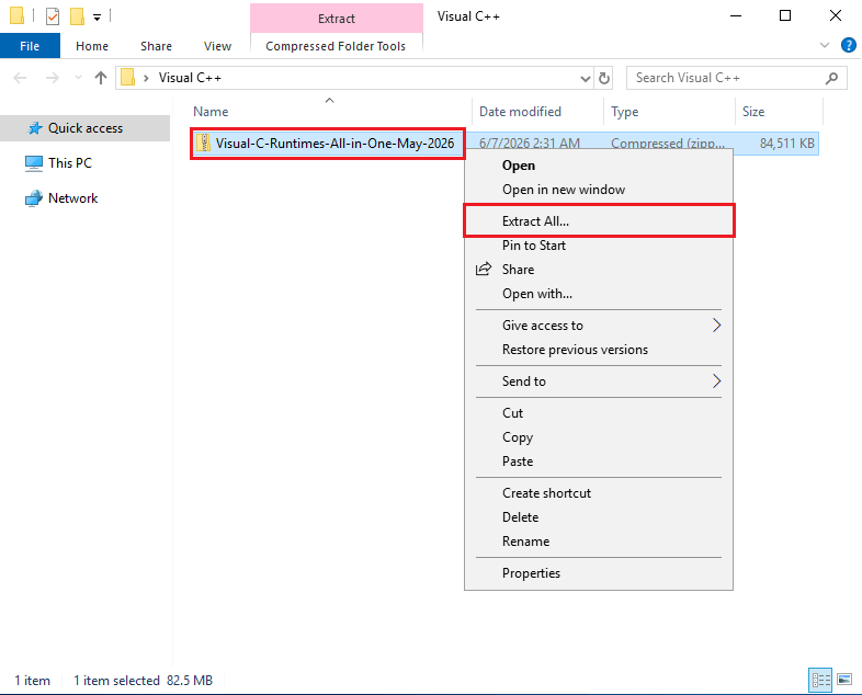 extracting visual C++ all in one package