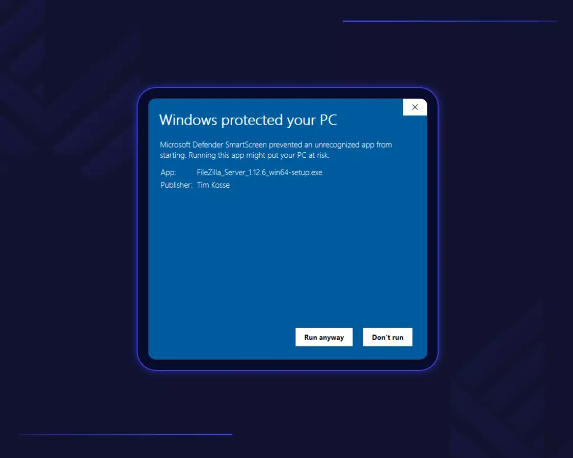 Windows Defender Error for opening Filezilla installer