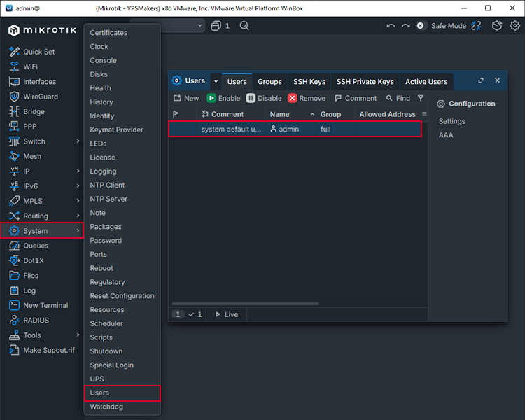 access uset page in mikrotik