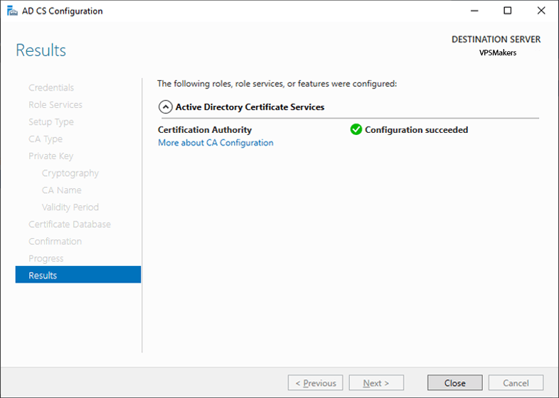 adcs configutation result