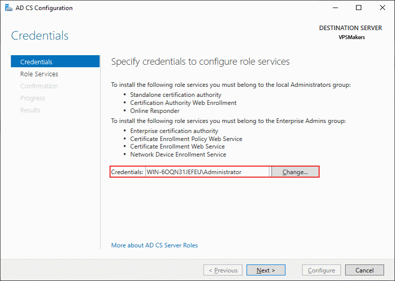 adcs credentials selection