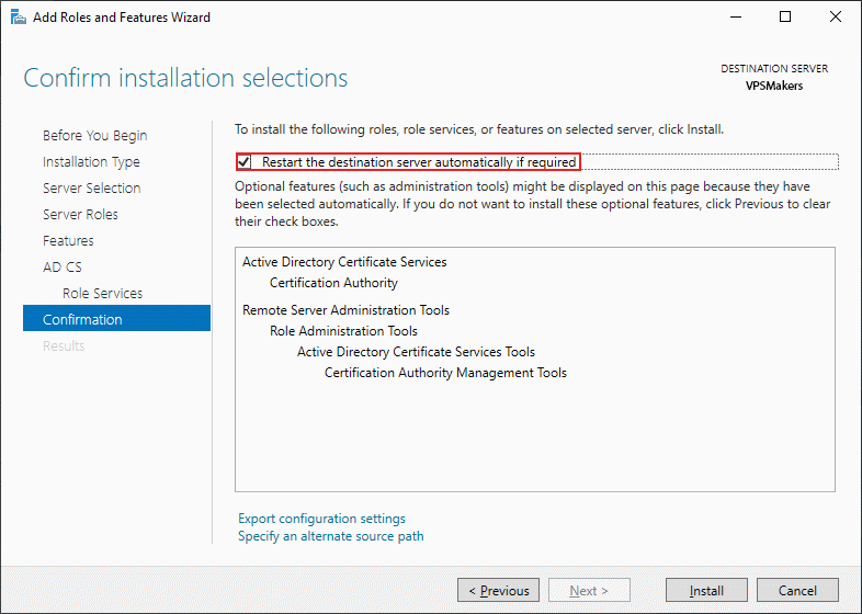 adcs installation requires restart