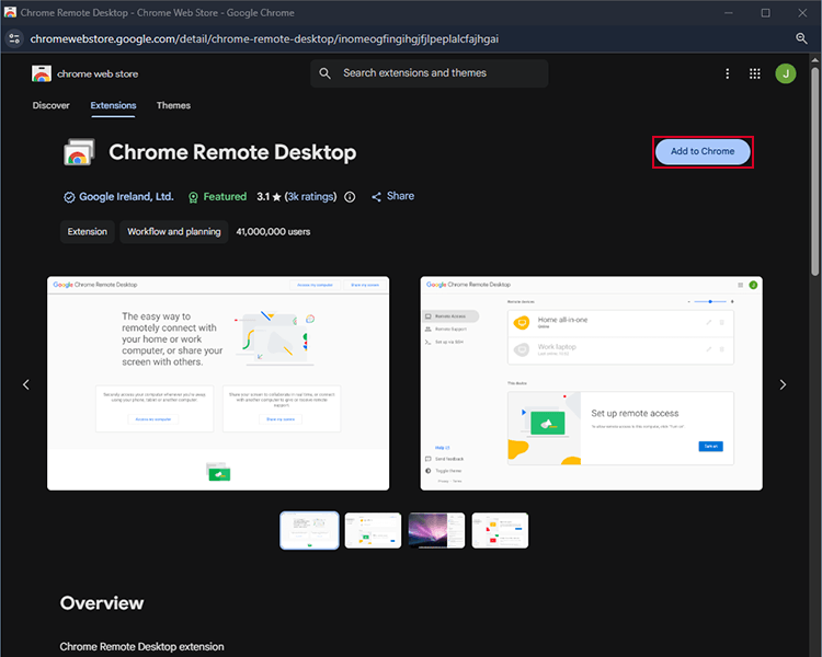 add chrome remote desktop extention to your Google Chrome Browser