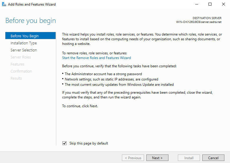 add role and featues introduction page windows server