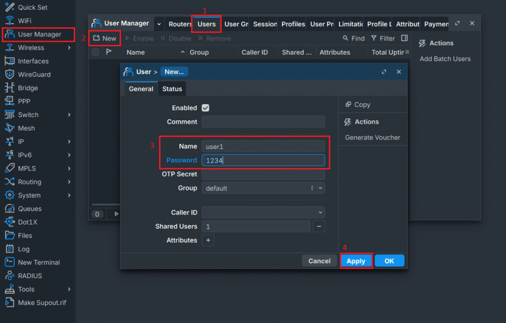 add user to user manager in mikrotik