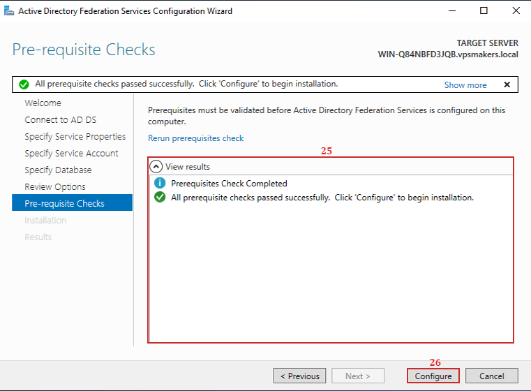 adfs post configuration prerequisite check