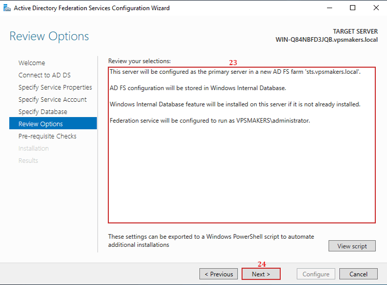 review adfs installation configuration