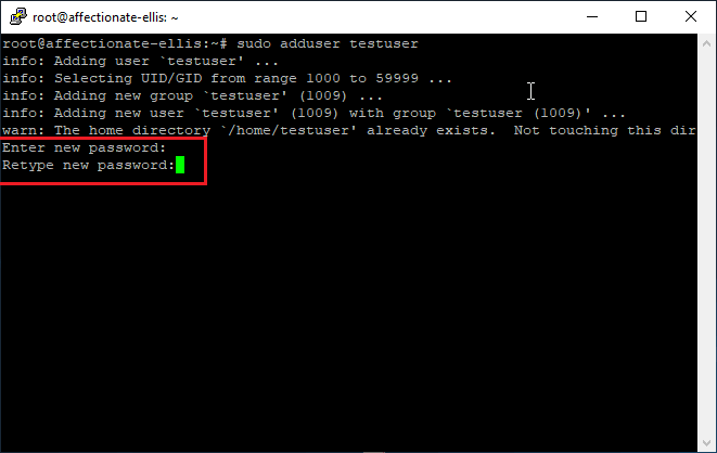 setting user password in linux ubunutu server