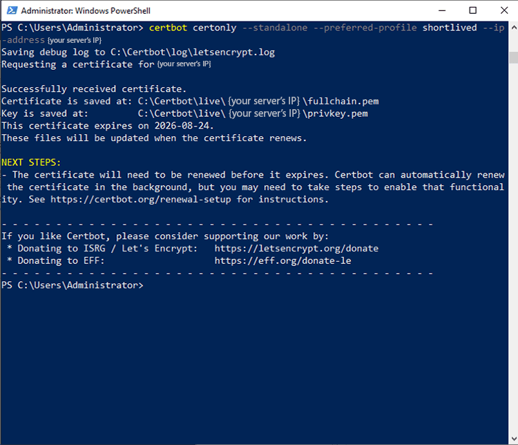 certbot certificate issued