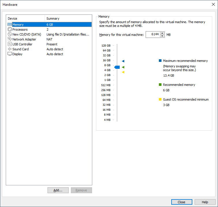 Change virtual machine memory size