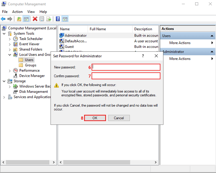 change windows vps password using computer management