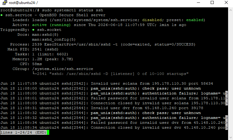 Check ssh status in ubuntu