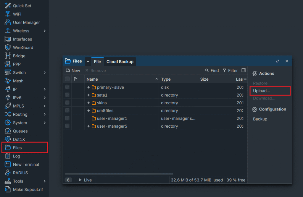 uploading file to mikrotik