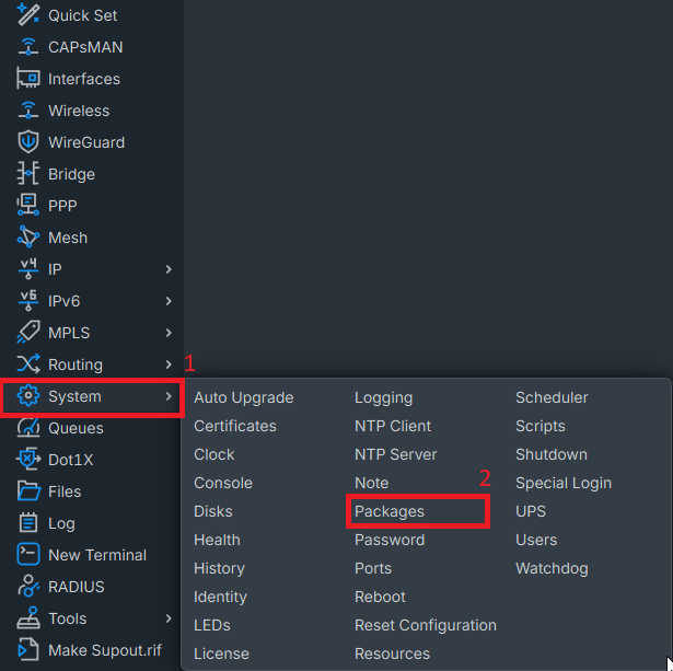 click on system menu in side bar and in opening menu click on packages