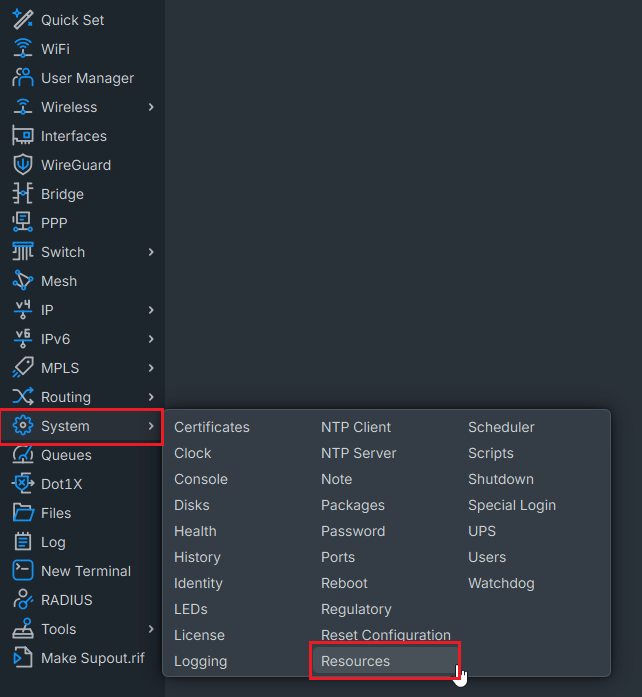 click on system resources