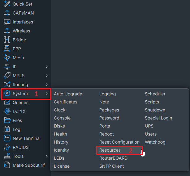 click on system then click on resources