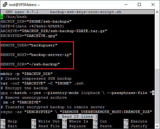 Configure SSH backup script in Ubuntu