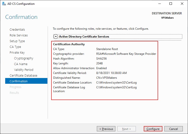 confirm adcs and configure the CA