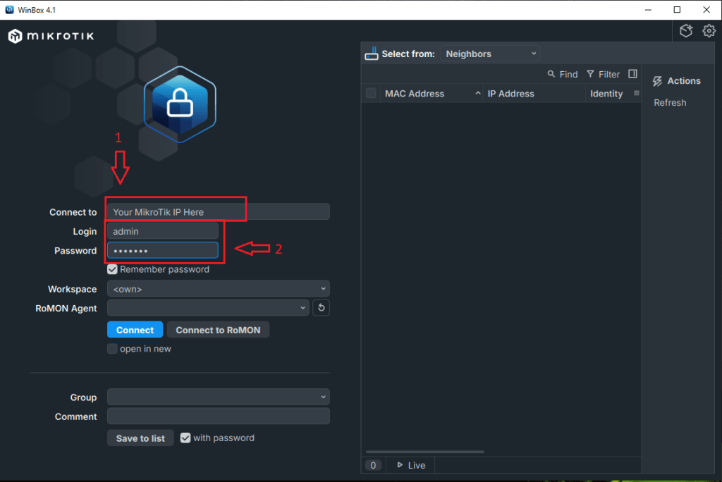 connecting to mikrotik via winbox