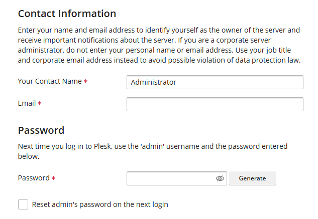 contact information plesk login page