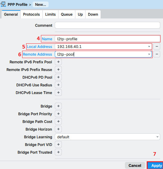 create new ppp profile for L2TP