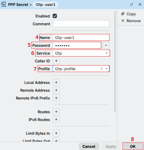 create ppp password for L2TP