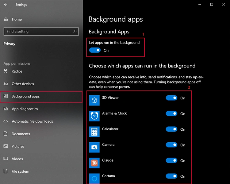 disable background apps in windows