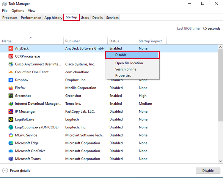 disable startup apps in windows
