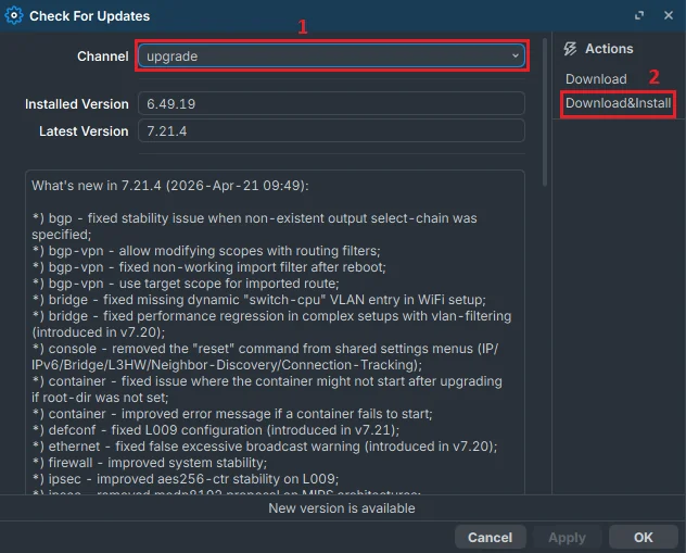 download MikroTik upgrade automatically