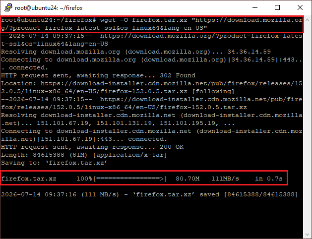 Download Firefox tar fiel in ubuntu using wget command
