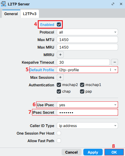enable L2TP service