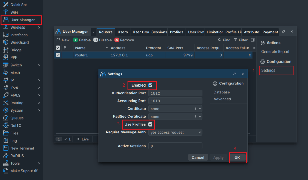 activate user manager router