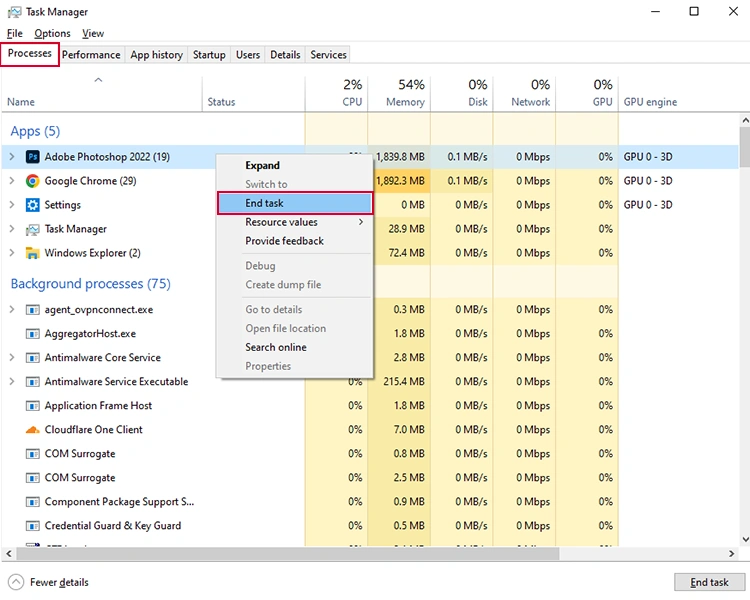 end task an applicatio nin windows