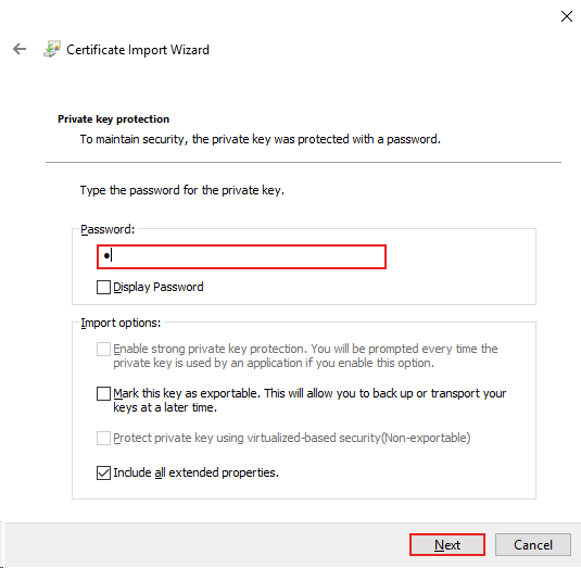 enter pfx password