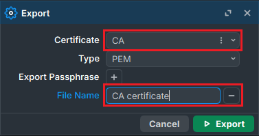 exporting CA certificate in mikrotik