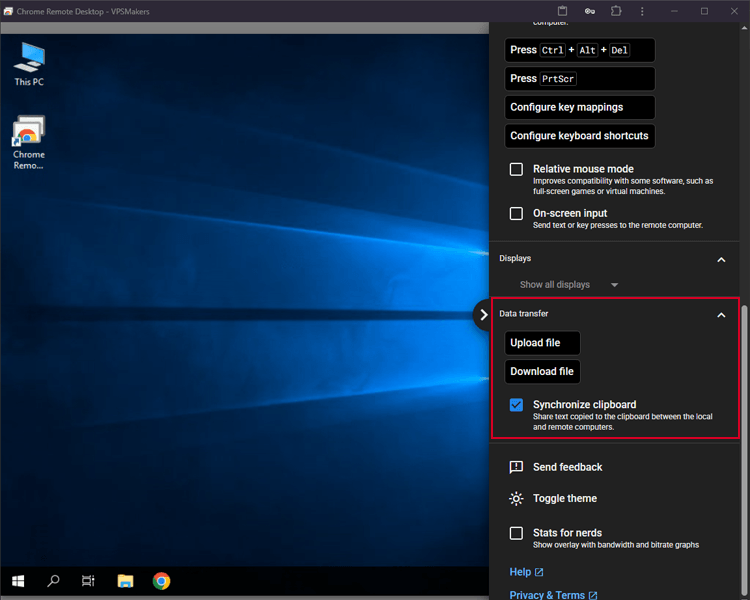 file transfering feature in chrome remote desktop