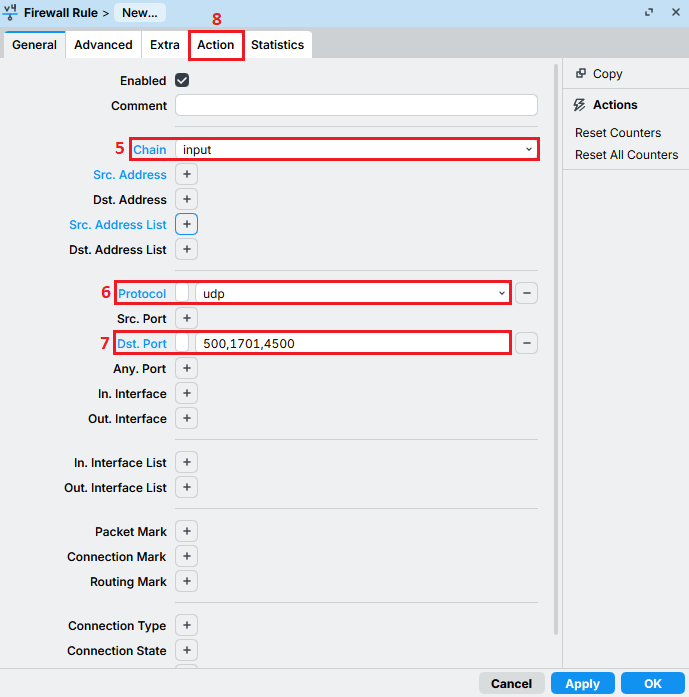 set firewall rules for L2TP