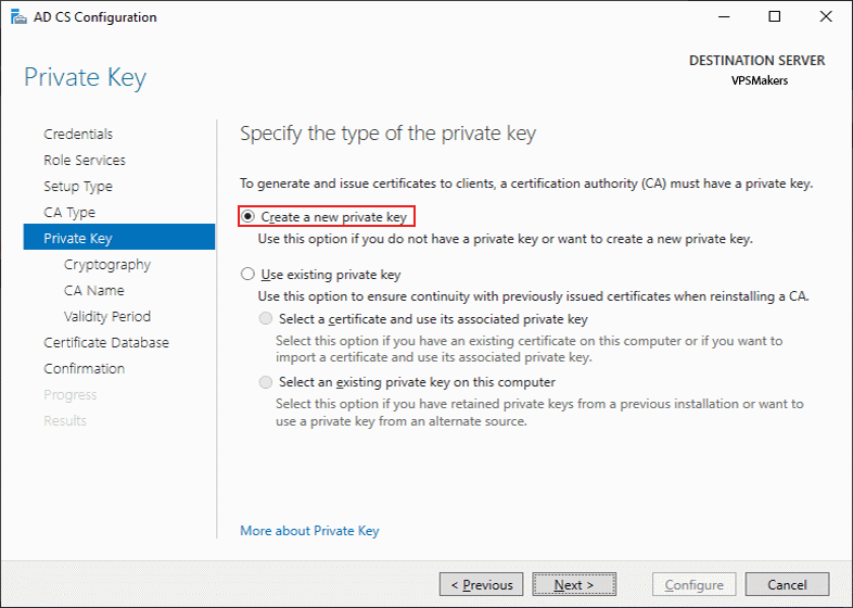 give private key for adcs
