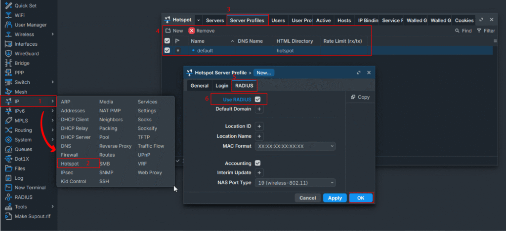 configuring radius connection in hotspot Mikrotik