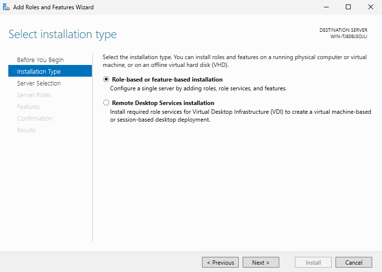 select installation type 