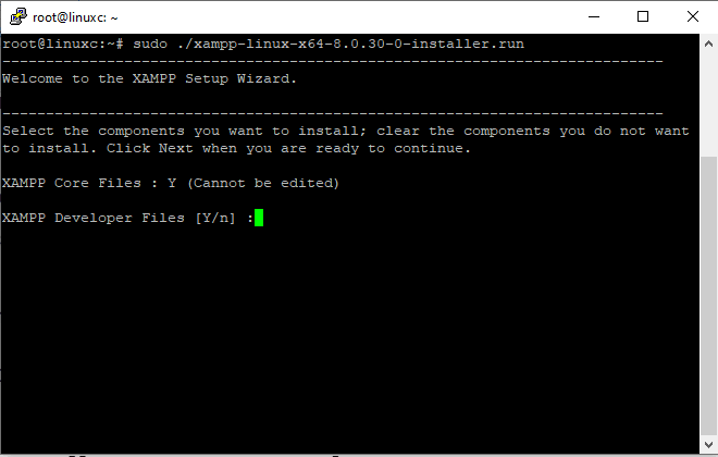 XAMPP interactive installation with terminal on Ubuntu
